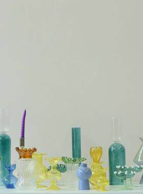 轻玻璃烛台灯工 人类学璃岛2507T01手工器皿 人工吹制 外贸出口