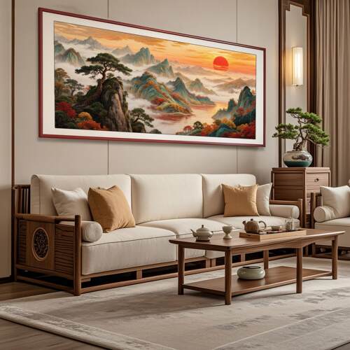 鸿运当头千里江山图客厅沙发背景墙装饰画山水挂画办公室靠山图