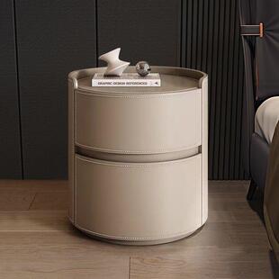 床头款 极简马轻鞍皮圆形简约现代小卧室新20巧26岩板 柜创LDT意式