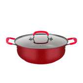 不锈钢汤锅家用不粘锅平底锅煎锅红黑色多功能清汤锅复底加厚火锅