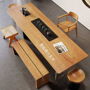 严选侘寂风茶桌椅客厅办公实木茶台白蜡木松木亚克力悬浮泡茶桌椅