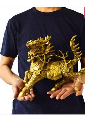 纯铜麒麟摆件一对纯铜火麒麟风水招财办公室客厅家居装饰品大号