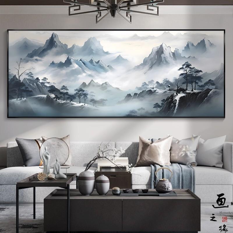 大厅芬油画村客装饰画聚宝盆风景山水画画沙发背景挂代VPU现简约