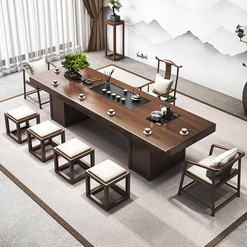 实木茶桌椅组合新中式一桌五椅泡茶桌家用办公室现代轻奢高端茶台