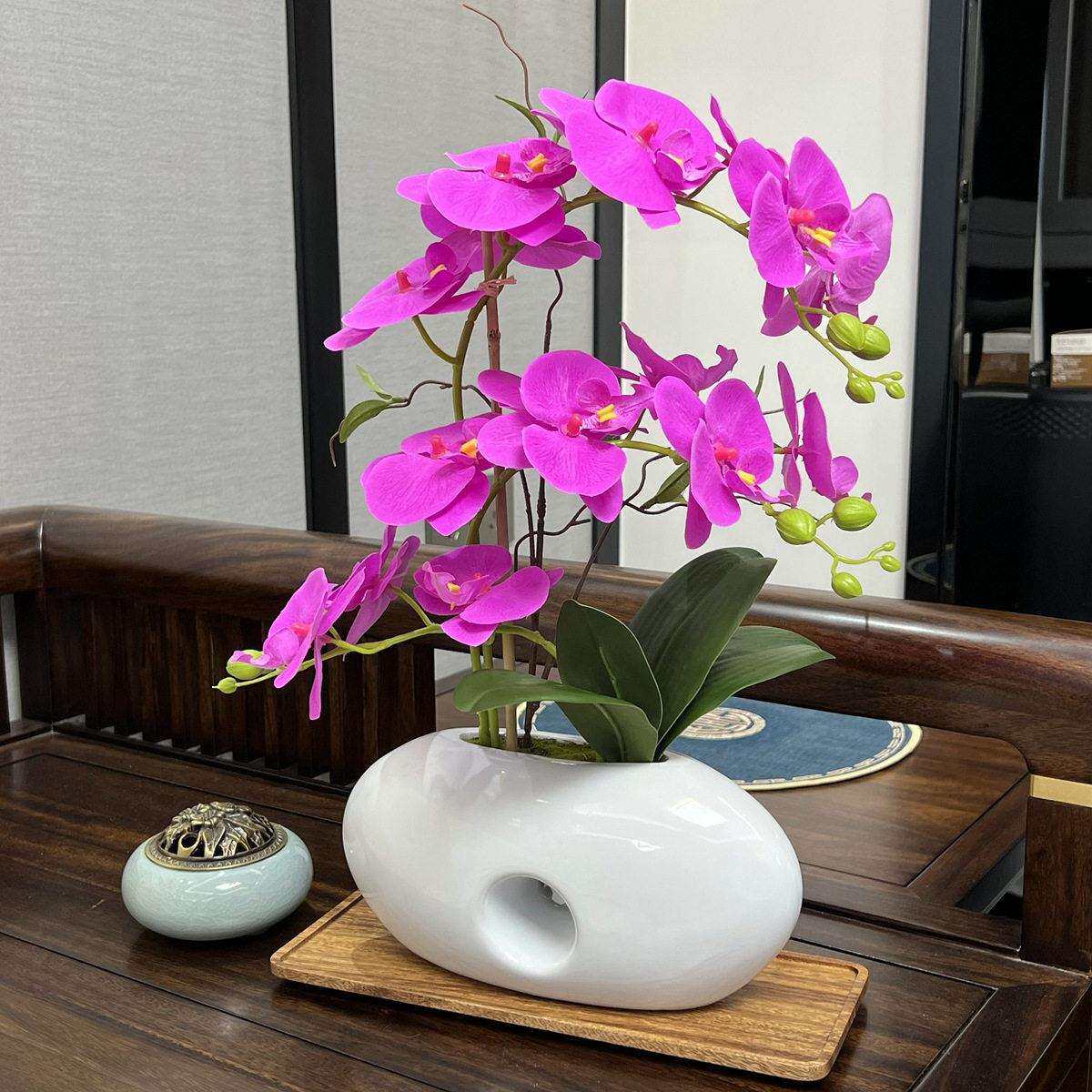 仿真花蝴蝶兰盆栽 假花套装 过胶手感绢布花客厅装饰摆件厂家