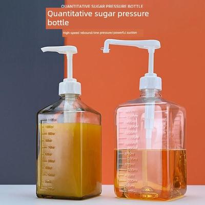 奶茶店糖浆瓶果汁玻璃瓶子手压式糖压瓶蜂蜜果糖挤压瓶炼乳定量瓶