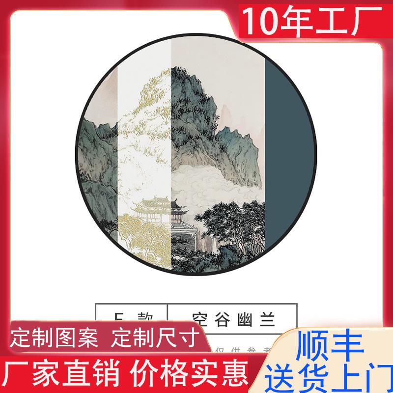 新中式酒店高档装饰画售楼处样板间空谷幽兰圆形玄关画禅意壁画