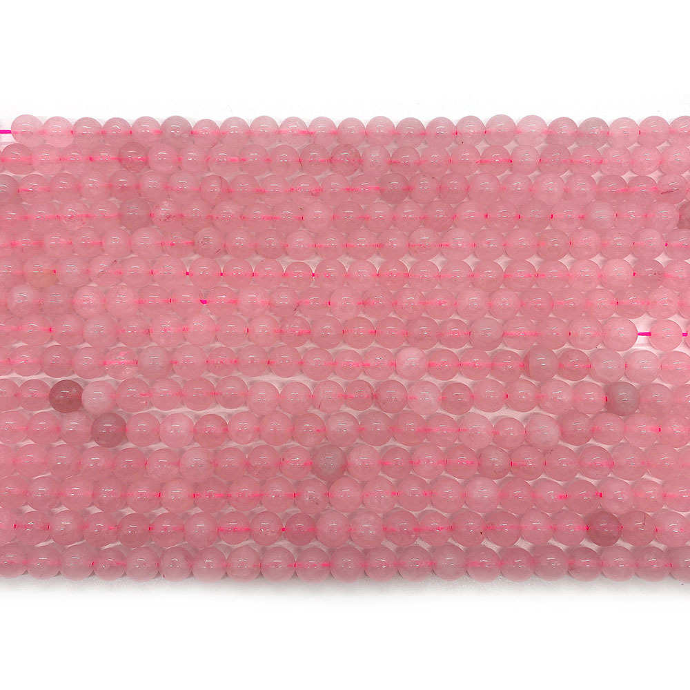天然石圆珠粉晶打磨散珠直孔水晶串珠 手工DIY饰品项链配件批发