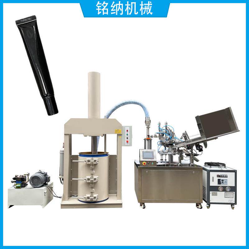 固态甲片胶树脂胶硅酮胶软管全自动灌装封尾机搭配冷水机和压料机