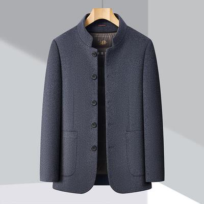 休冬季面羊绒大衣男中年双立领爸爸装羊A8106-NN呢子闲外套毛拆卸