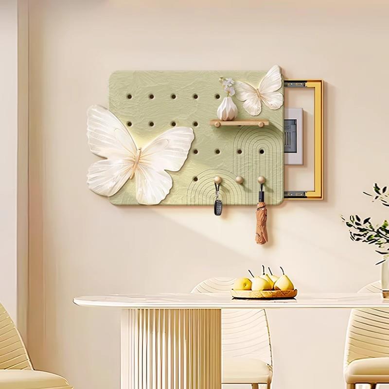 洞洞板电表箱装饰画客厅挂板置物架奶油风蝴蝶餐厅遮挡配电箱挂画