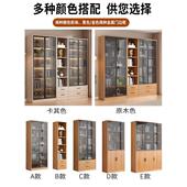 简约书柜客厅柜一体墙落带玻璃门柜KRY子办公室文件柜靠储物柜地