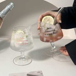 高级家用红酒杯少女心矮脚白兰地杯饮料杯玻璃杯 手绘ins韩风法式