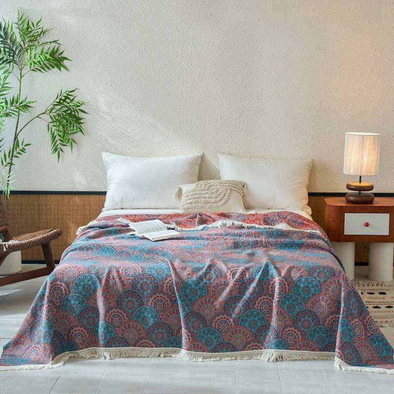 2025新款棉麻大提花三层纱多功能盖毯毯子