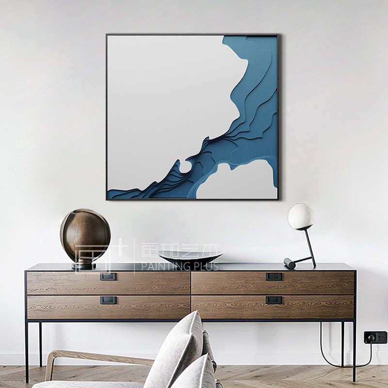 北欧简约莫兰迪色艺术立体木雕装饰画客厅沙发背景墙手工上色挂画图片