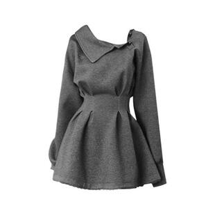 新品香港春秋新辣妹斜肩长袖收腰卫衣连衣裙女慵懒风纯色休闲短裙