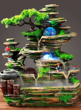 假山高山流水摆件循环水生财客厅办公室装饰盆景造景风车风水轮