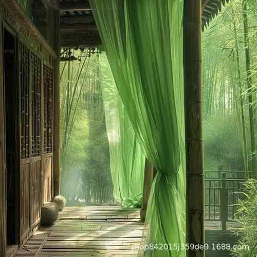 中式国风幼儿园环创布置布料绿色纱幔庭院凉亭民宿户外装饰网纱