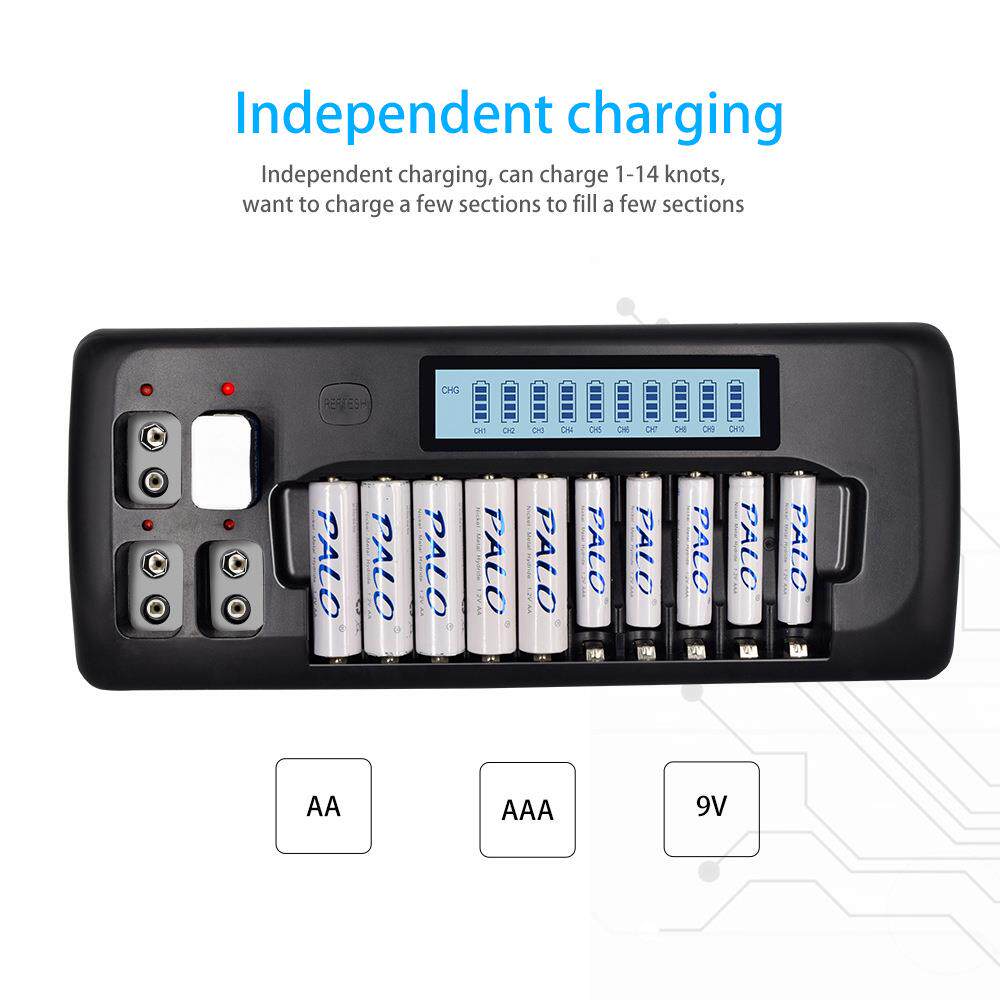 外贸新款 10槽液晶智能电池充电器 可充镍氢AA/AAA/9V锂电 可放电