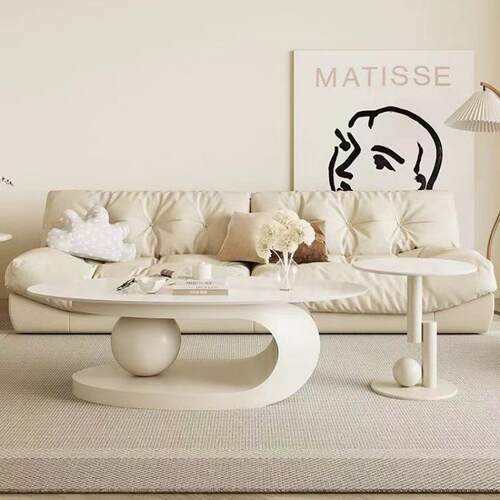 椭圆形茶几岩板茶几简约家用客厅桌子网红北欧风茶几小户型