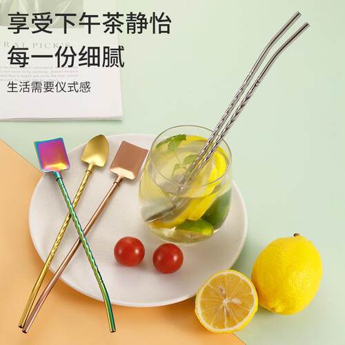 吃西瓜神器专用勺子带吸管加厚不锈钢好吸水一体两用的长柄铁锹铲