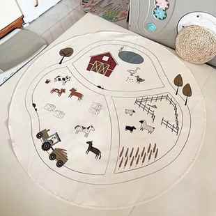 ins新款圆形儿童房围栏地毯 可爱游戏垫动物地毯 宝宝爬行垫地垫