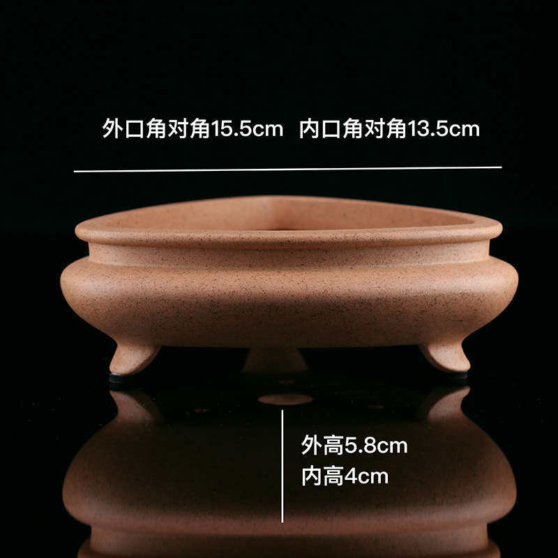 精工段三脚盆景原矿黄珍精品紫砂邮三角唯包口盆优质蒲包高档泥