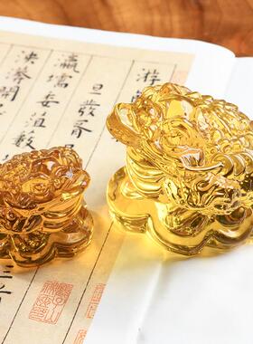 高档金高端大小水晶蜍蟾饰品三客脚吉祥物家居厅饰品乔迁礼物