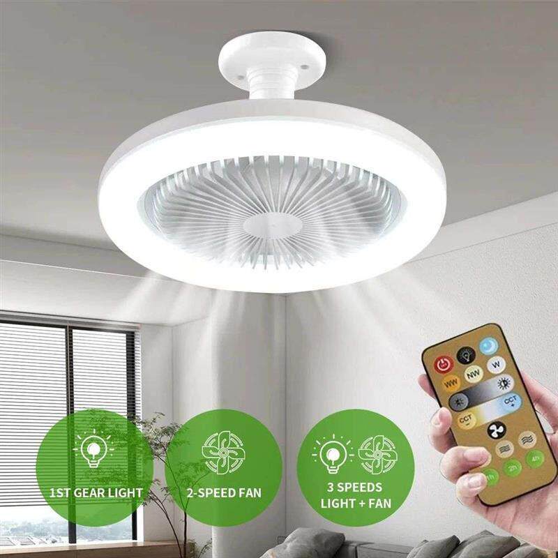 Ceiling Fans With Remote Control and Light LED Lamp Fan E27