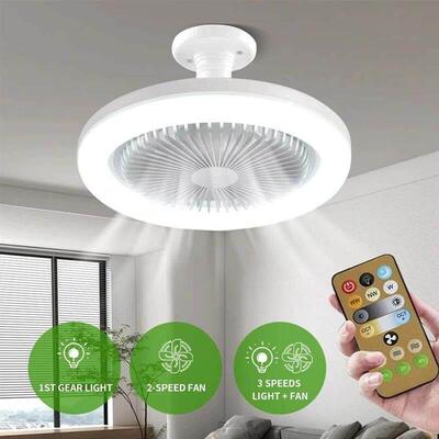 Ceiling Fans With Remote Control and Light LED Lamp Fan E27