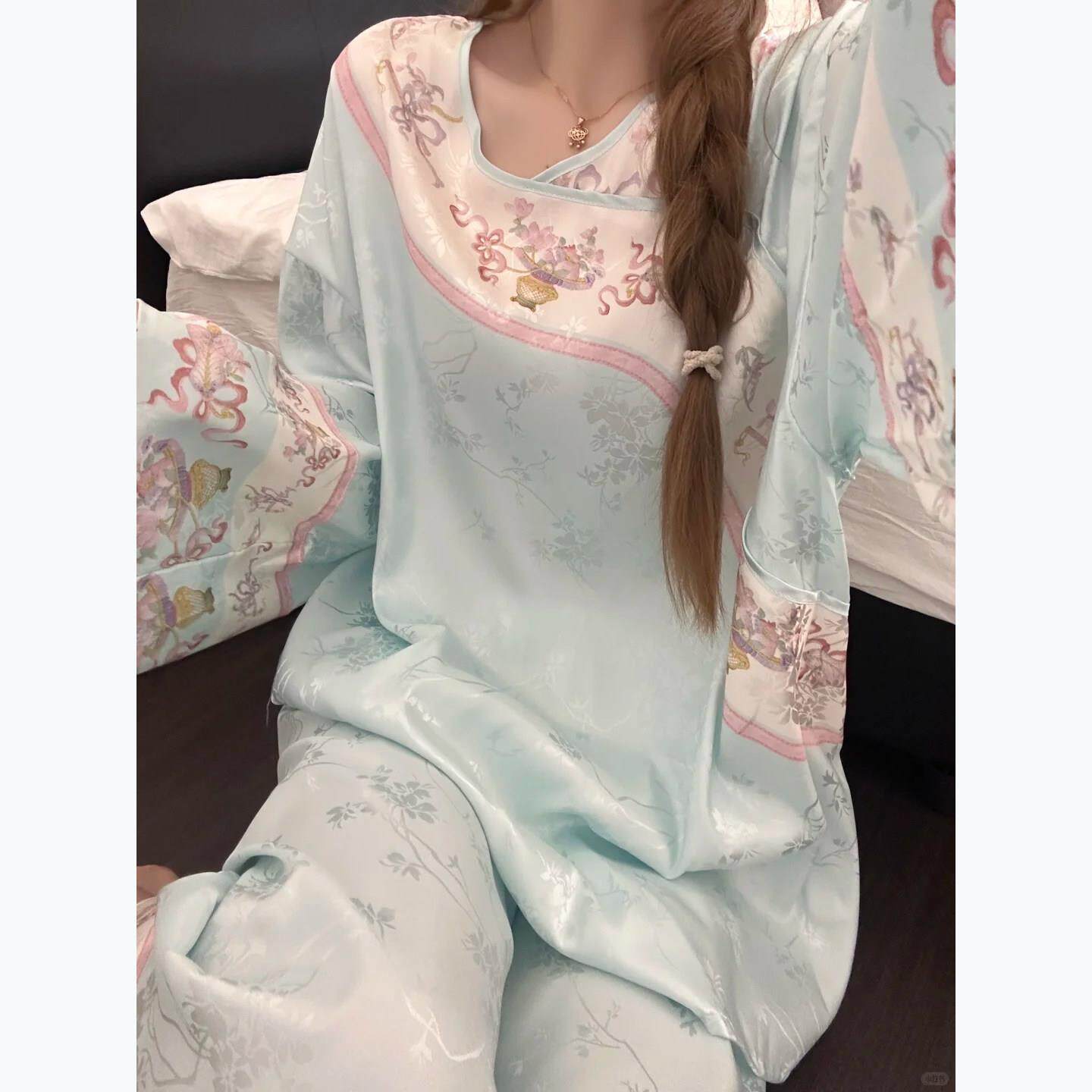 新中式睡衣女春秋季冰丝绸长袖2026新款高级感夏天国风大码家居服