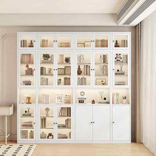 钢制玻璃书柜办公家具文件柜铁皮柜防尘书柜铁艺储物柜手办展新款