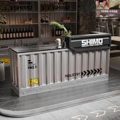 工业风酒吧吧台收银柜台集装 箱奶茶店咖啡厅商用创意转角前台接待