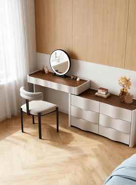 波浪梳伸妆缩妆台柜现收纳斗柜一体代卧室简约新FER款化桌实木床