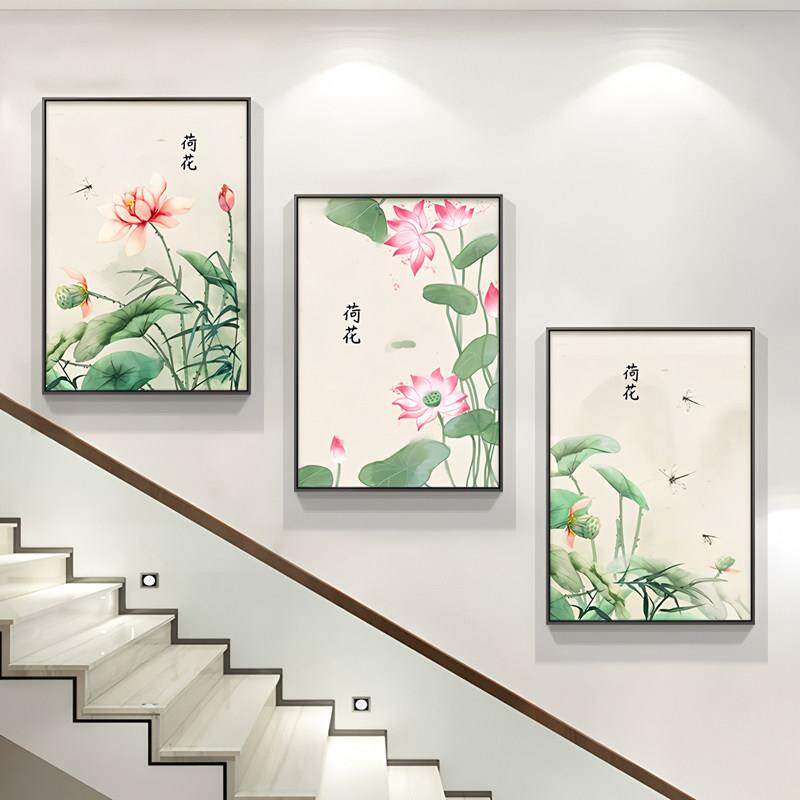 楼梯墙装饰画新中国风覆式房间走廊背景墙挂画中国风过道走廊壁画