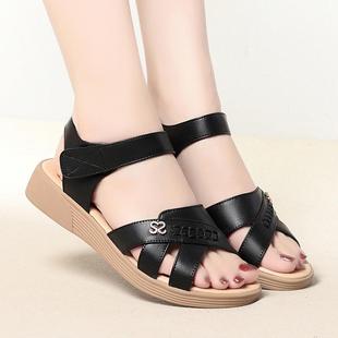 新真女式 205夏低季 鞋 底平底皮妈妈2鞋 大尺寸35 高档女式 跟皮鞋 凉鞋