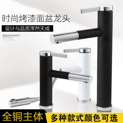 面盆洗手盆水龙头冷热台盆洗脸盆家用卫生间黑色台下盆抽拉式