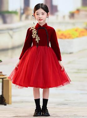 高档儿童中风演出服男童合唱服古红色礼服童琵琶民乐女演国奏筝表