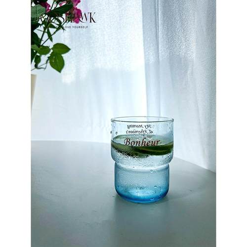 GOSHAWK水杯玻璃杯大容量蓝色ins风杯子玻璃杯女高颜值创意冷饮杯