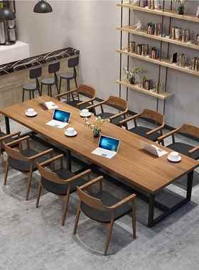 北欧实木办室多人位电脑桌 简约长条公司洽餐谈会议公桌 工业风长