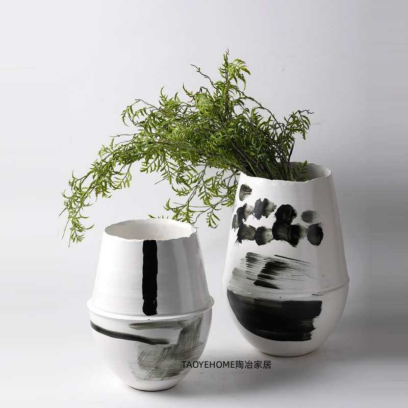 新中式手绘陶瓷花瓶样板间家居民宿黑白线软装插花器玄关饰品摆件,特色手工艺,其他特色工艺品,淘宝优惠券,粉丝福利购,淘宝优惠卷