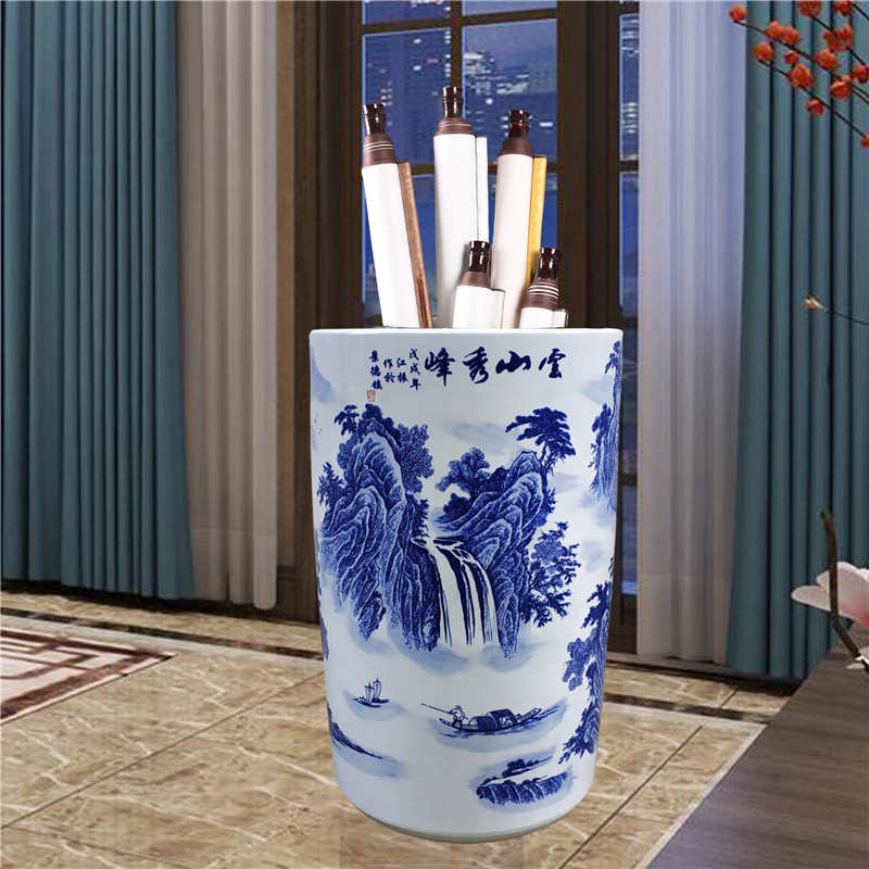 插花摆青书房书法地大缸字画手绘卷轴花落箭筒陶瓷花瓶景德镇收纳