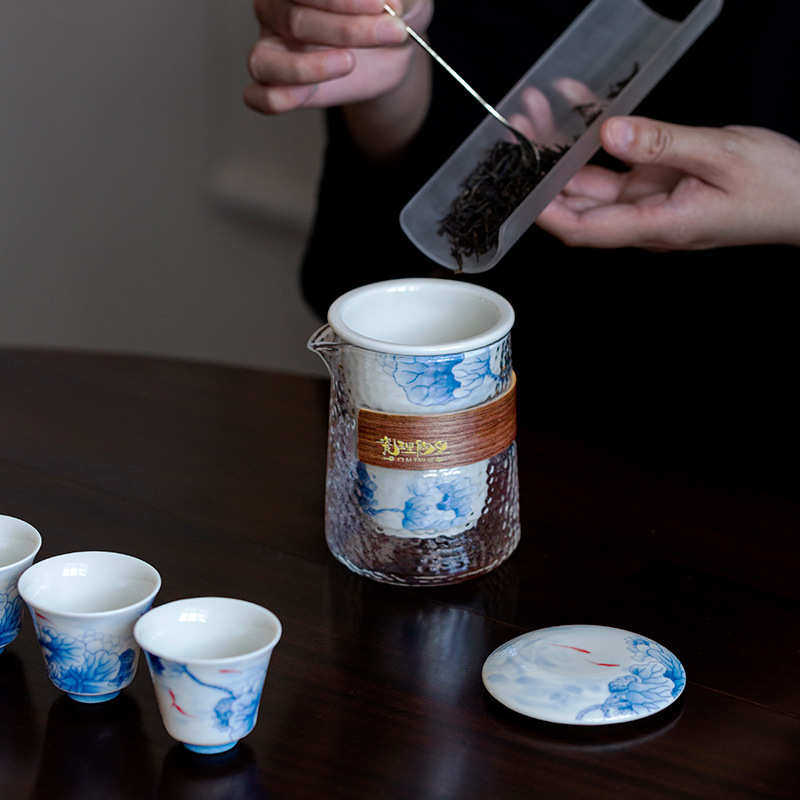 瓷杯快青花客陶瓷围炉便携式小套煮茶陶茶具里理装功夫户外旅行