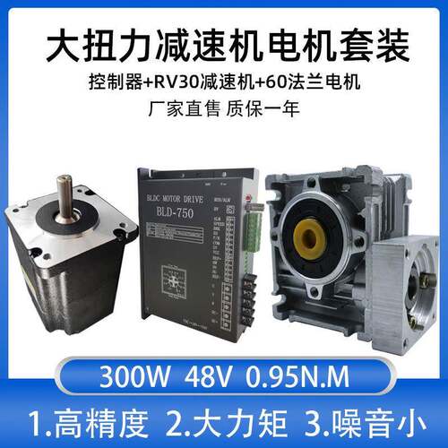 蜗轮蜗杆RV30直流电机300W小型24V/48V低速大扭力无刷减速电机