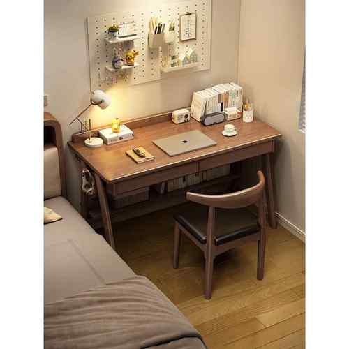 实木书桌学生家用写字桌简约办公桌卧室小户型台式电脑桌床边桌子