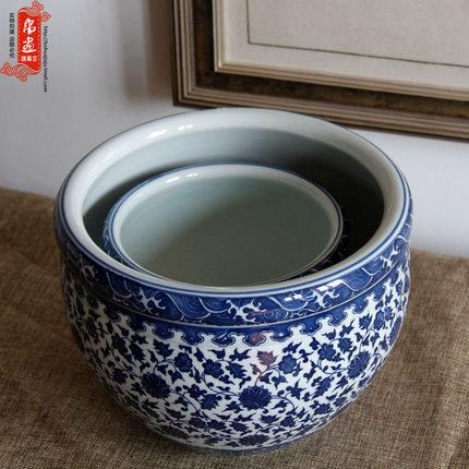 景德镇陶瓷器青花陶瓷笔洗 大口径可作笔洗古典陶瓷摆件手工