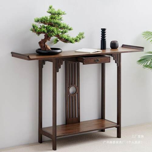 新中式玄关桌窄长条案现代靠墙玄关案台供奉桌子胡桃色实木端景台