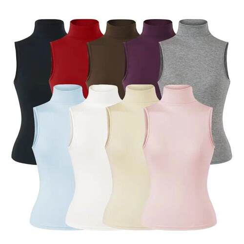 Womens Solid Color Sleeveless Stand Collar Vest Set Casual