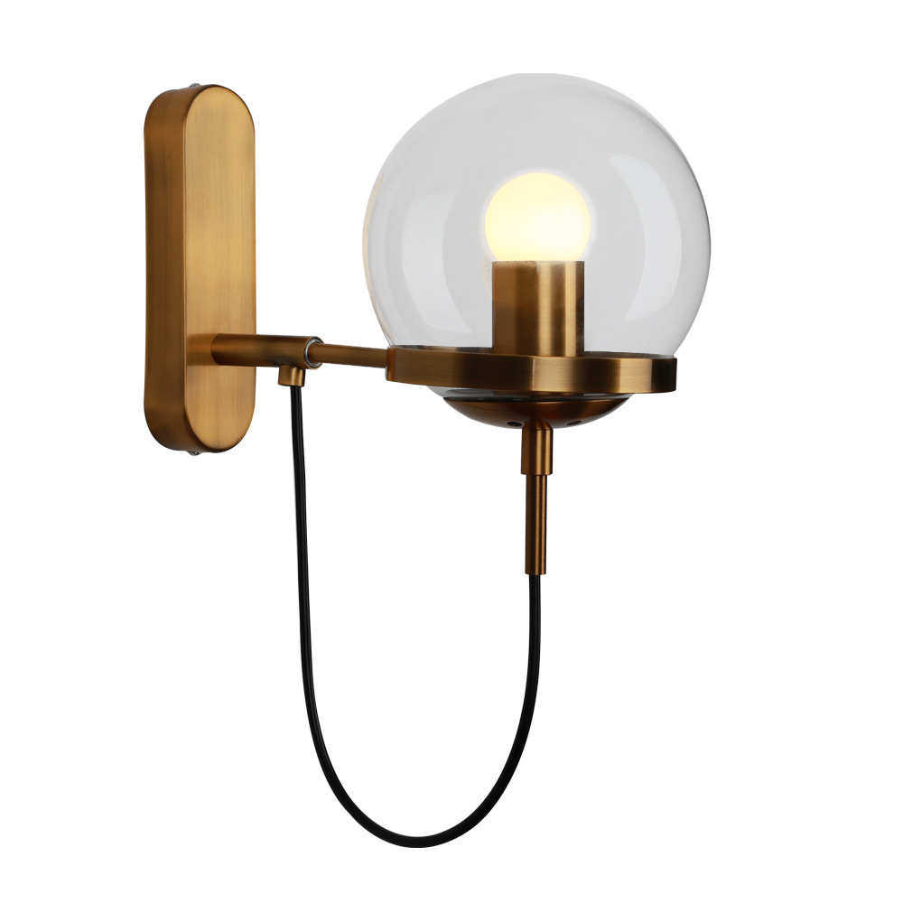 玻璃圆球壁灯现代简约走廊楼梯酒店床头灯仿古工业风圆圈铁艺壁灯,家装灯饰光源,壁灯,淘宝优惠券,粉丝福利购,淘宝优惠卷