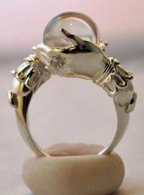 新创意覆古幸运水晶珠戒指朋克风格嘻哈